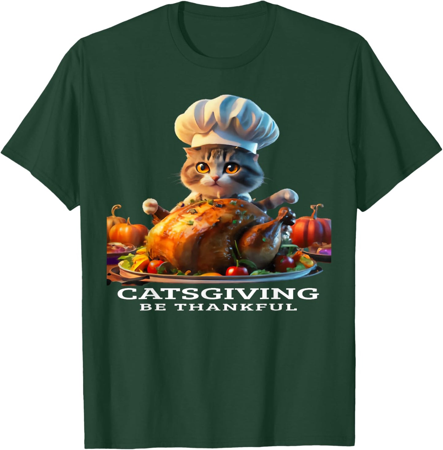 Catsgiving, Be Thankful, Cat Chef Serving Thanksgiving T-Shirt - T-Shirt | Forest