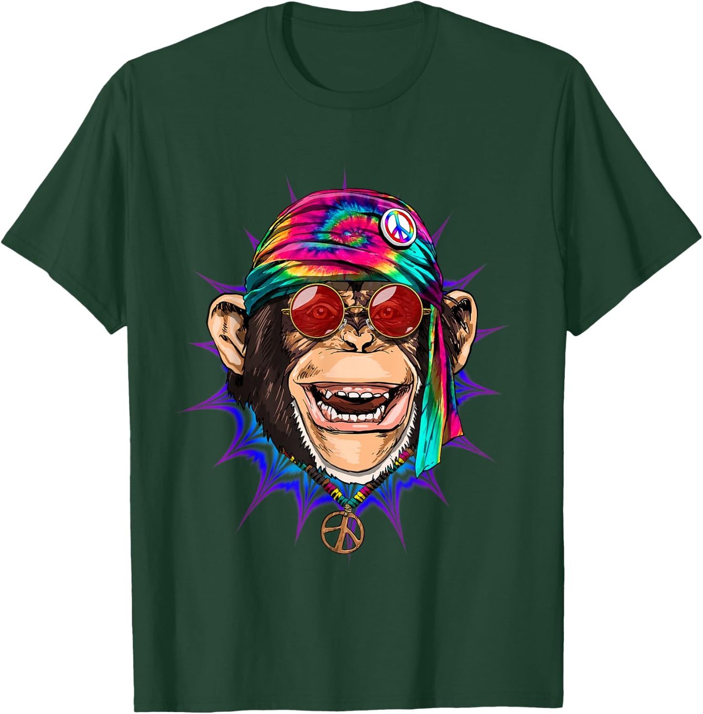 Tie Dye Hippie Monkey Hippiness Peace Love Monkey T-Shirt - T-Shirt | Forest