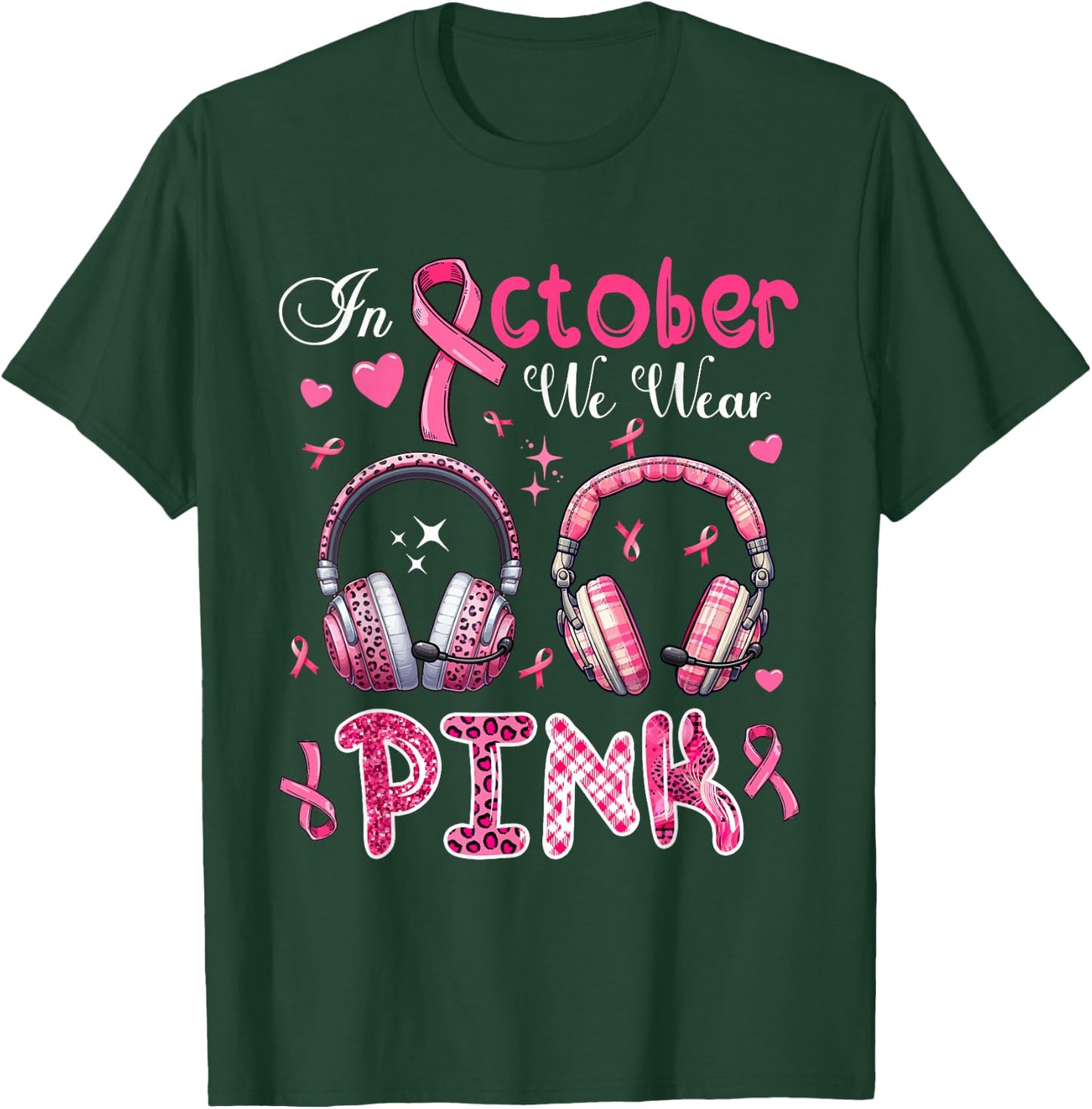 In October We Wear Pink Breast Cancer Awareness Dispatcher T-Shirt - T-Shirt | Forest
