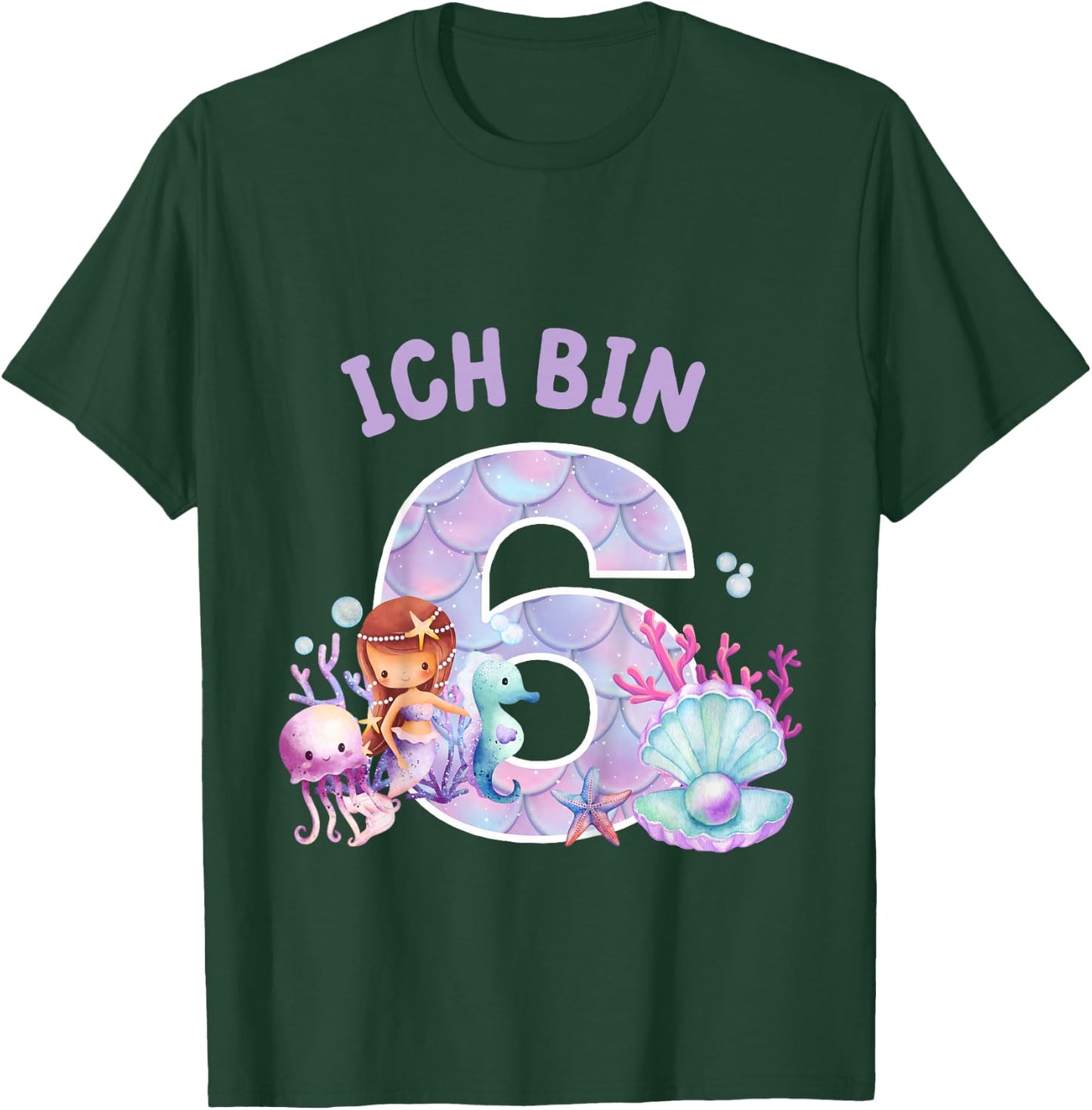 Kids Kids 6th Birthday Shirt Mermaid Mermaid Girls 6 Years , black T-Shirt - T-Shirt | Forest