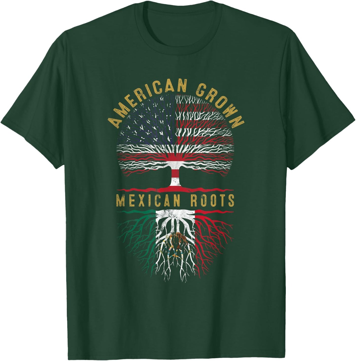Distressed Tree USA Flag American Grown Mexican Roots T-Shirt - T-Shirt | Forest