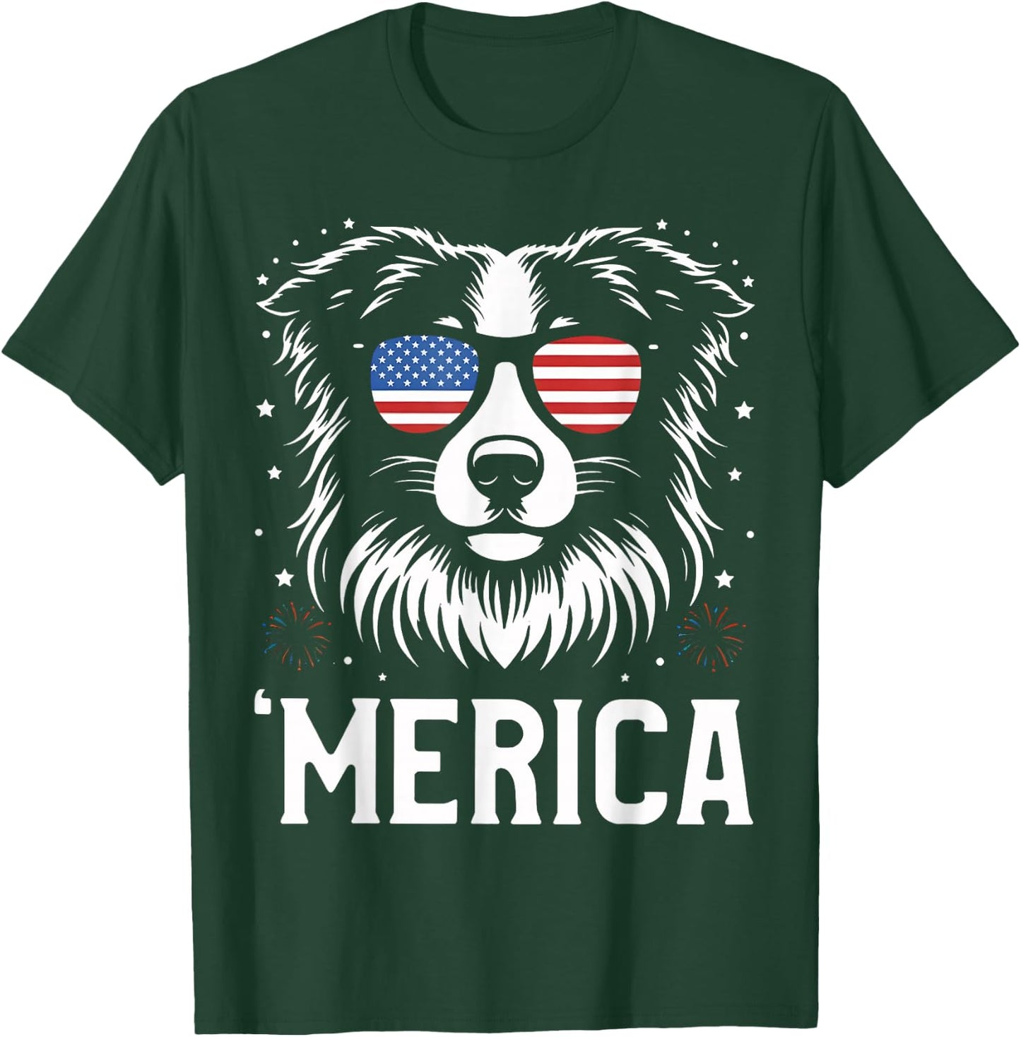 Australian Shepherd Merica Patriotic Dog American Flag Meme T-Shirt - T-Shirt | Forest