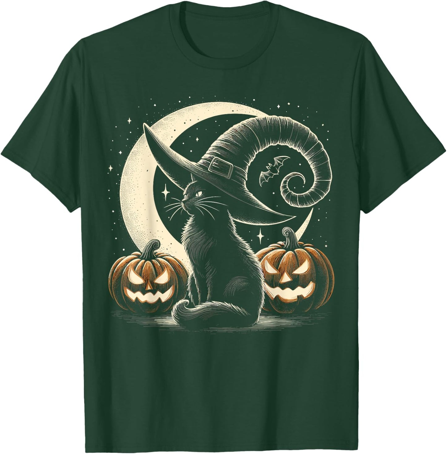 Black Cat Halloween Retro Pumpkin Costume Cat Women Kids T-Shirt - T-Shirt | Forest