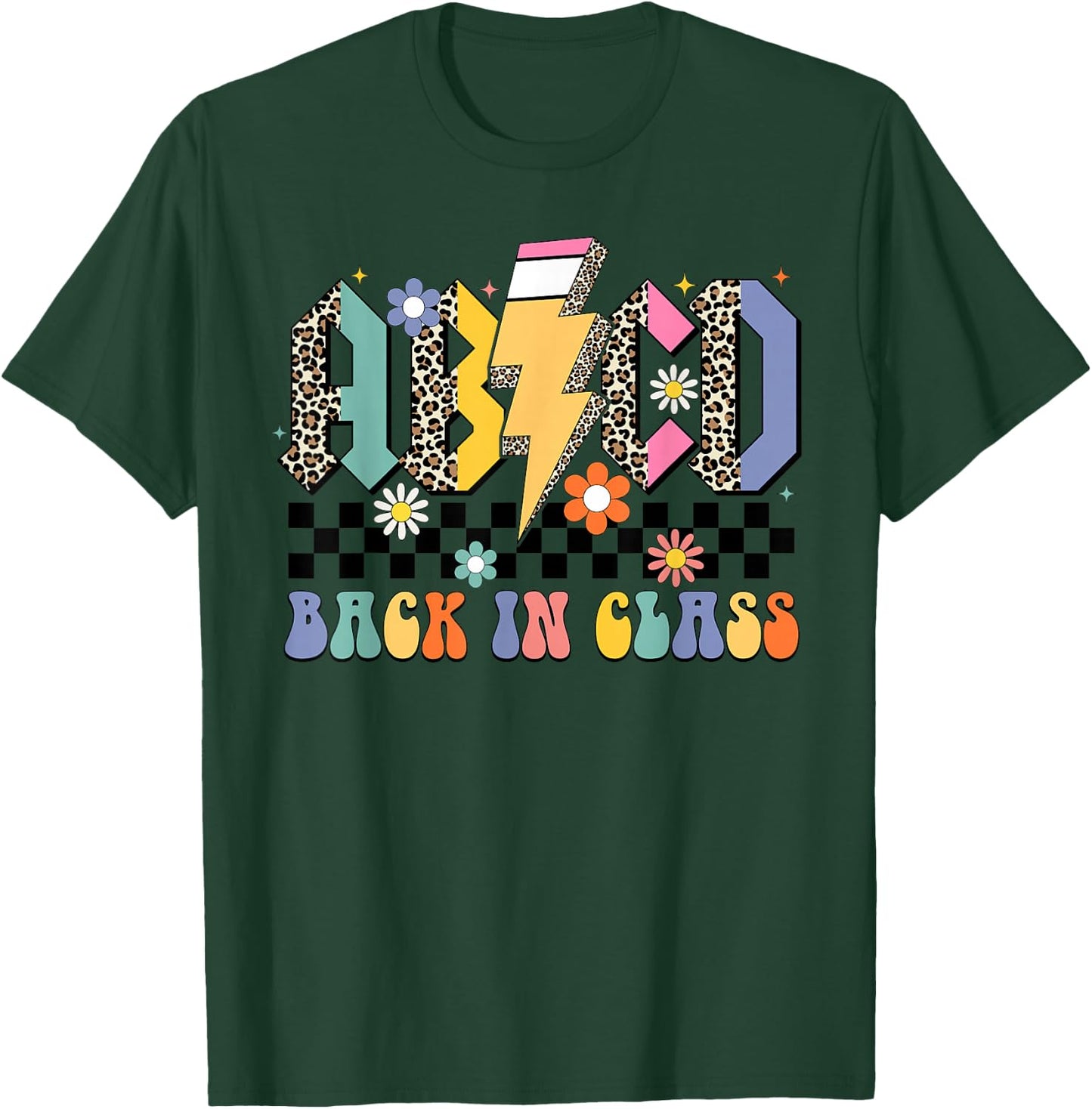 Back In Class ABCD Pencil Leopard Back To School Teacher T-Shirt - T-Shirt | Forest