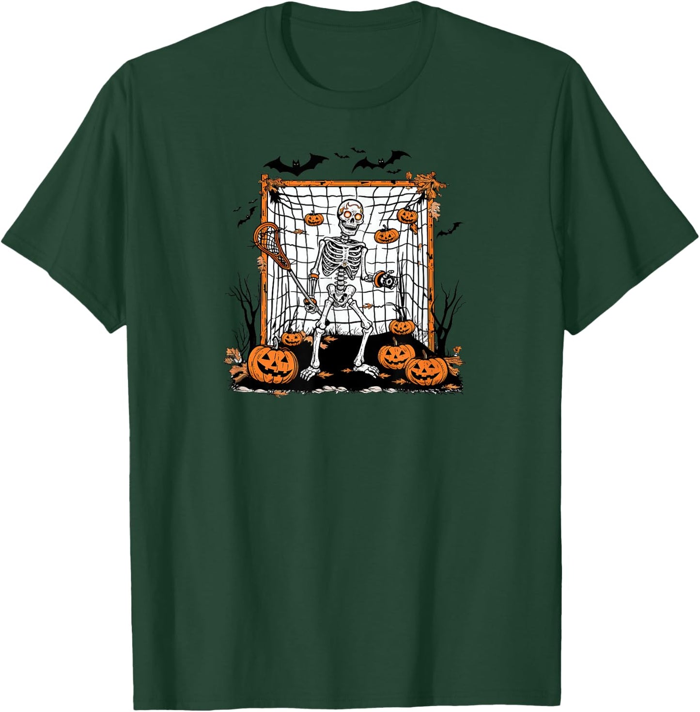 Halloween Lacrosse Skeleton Goalie T-Shirt - T-Shirt | Forest