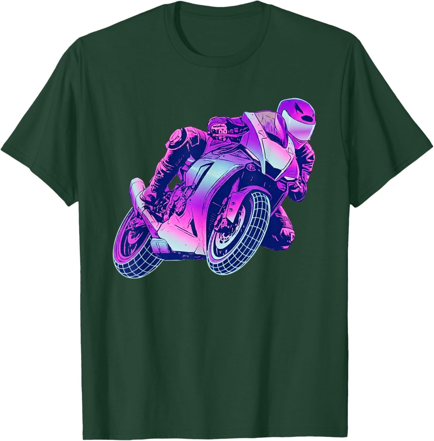 Retro 80er Jahre Synthwave Super Bike Motorrad Racer T-Shirt - T-Shirt | Forest