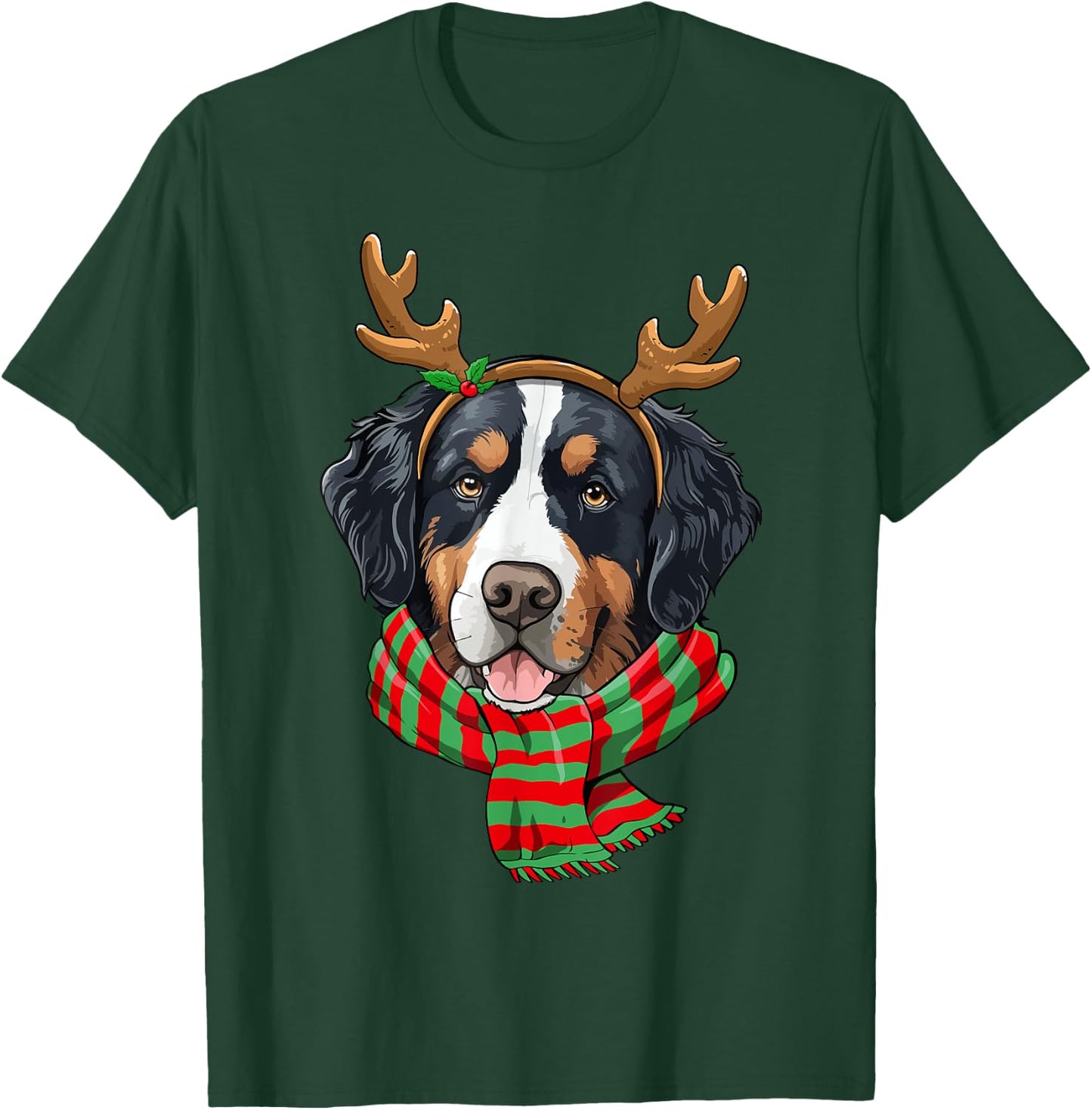 Bernese Mountain Dog Christmas Reindeer Santa Hat Funny Xmas Men Women Girls Kids T-Shirt - T-Shirt | Forest
