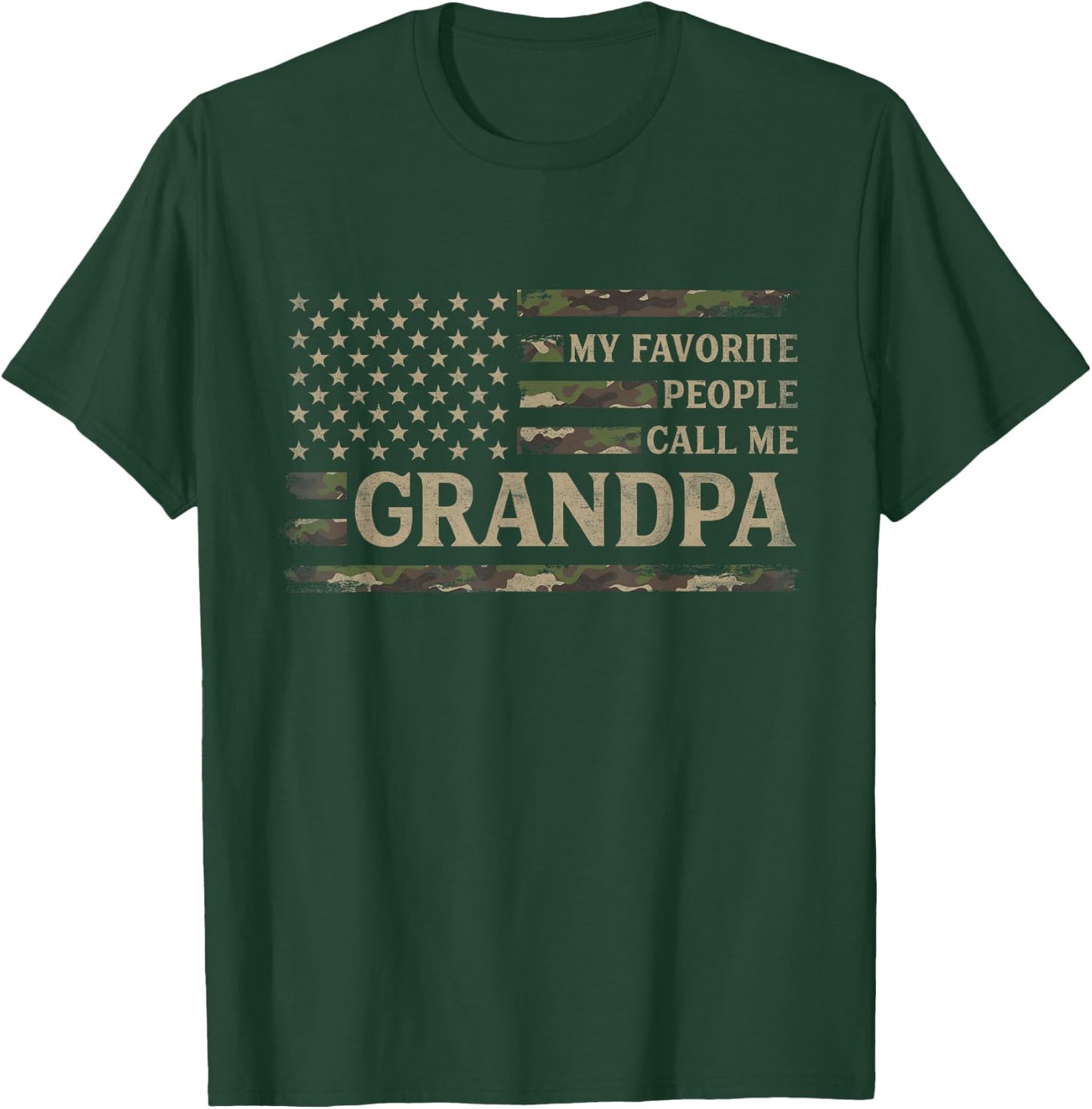 My Favorite People Call Me Grandpa Fathers Day Camo USA Flag T-Shirt - T-Shirt | Forest
