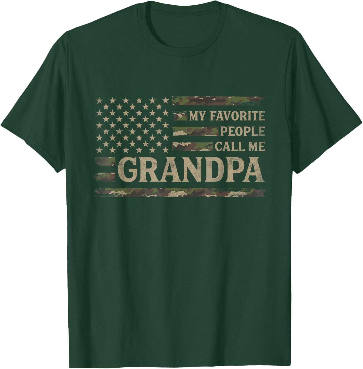 My Favorite People Call Me Grandpa Fathers Day Camo USA Flag T-Shirt - T-Shirt | Forest