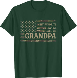 My Favorite People Call Me Grandpa Fathers Day Camo USA Flag T-Shirt - T-Shirt | Forest