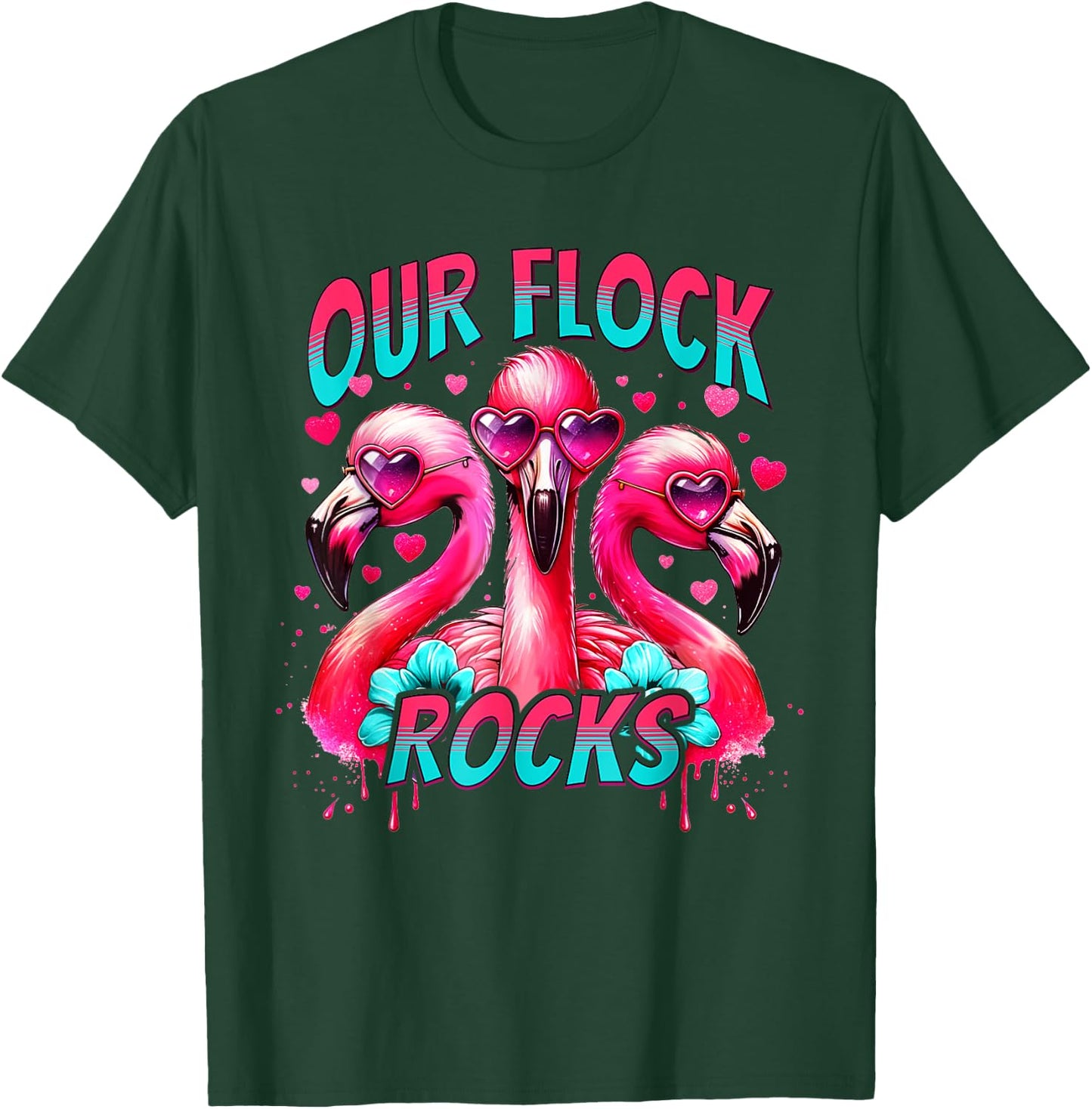 Our Flock Rocks Flamingo Matching Family Vacation T-Shirt - T-Shirt | Forest
