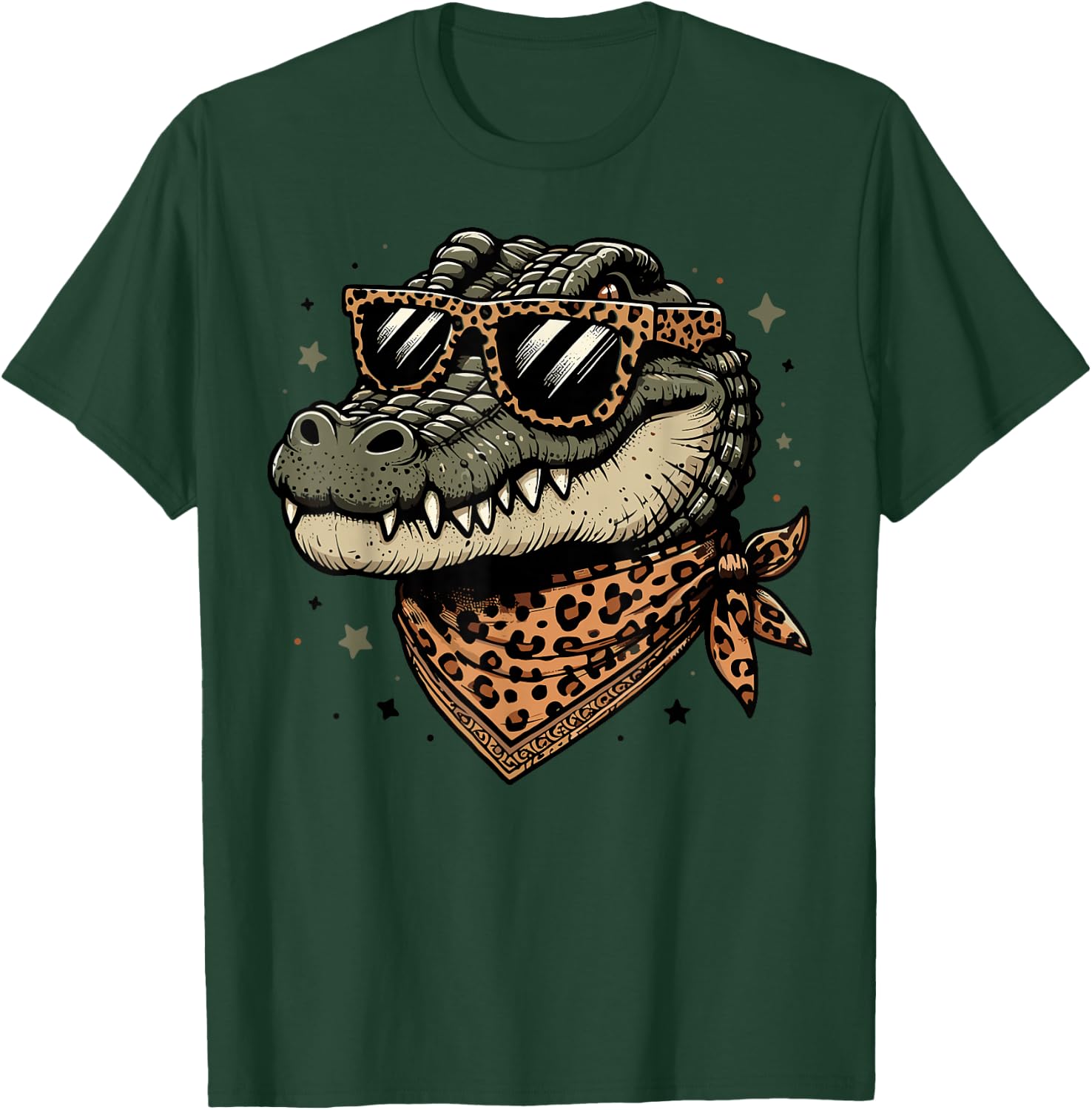 Crocodile Alligator Leopard Scarf Wearing Sunglasses T-Shirt - T-Shirt | Forest