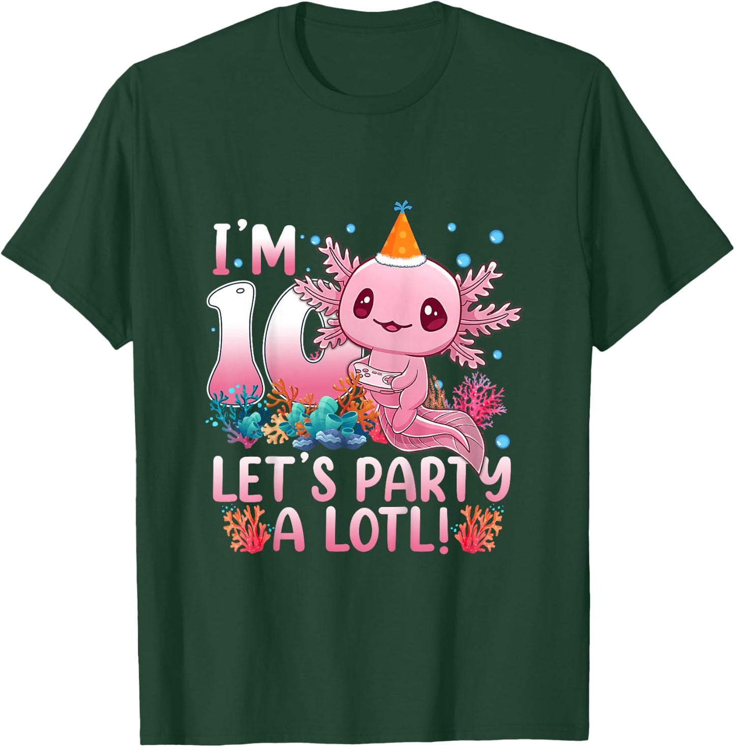 Kids 10th Birthday Funny Axolotl 10 Year Old Gift Girls Teen Boys T-Shirt - T-Shirt | Forest