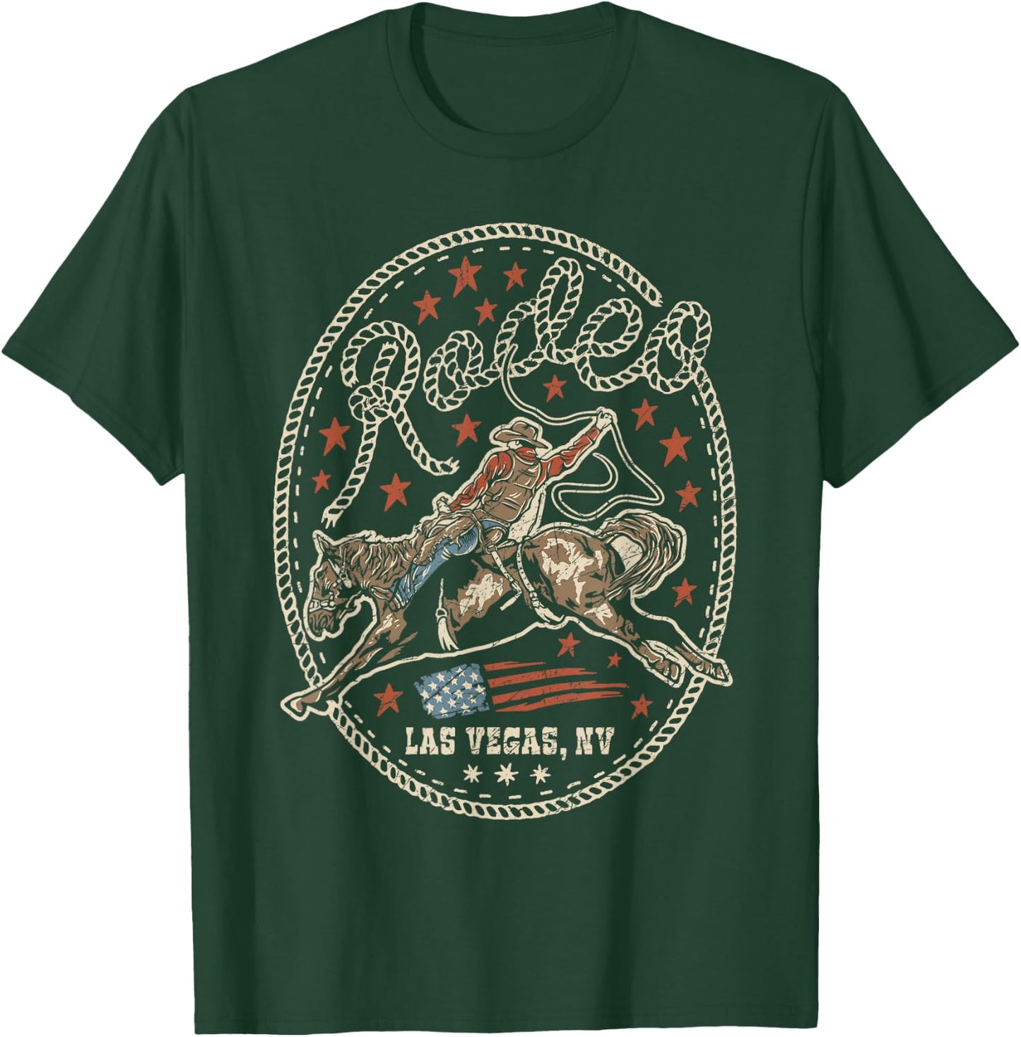 Rodeo Cowboy American Flag Western Country Southern Retro T-Shirt - T-Shirt | Forest