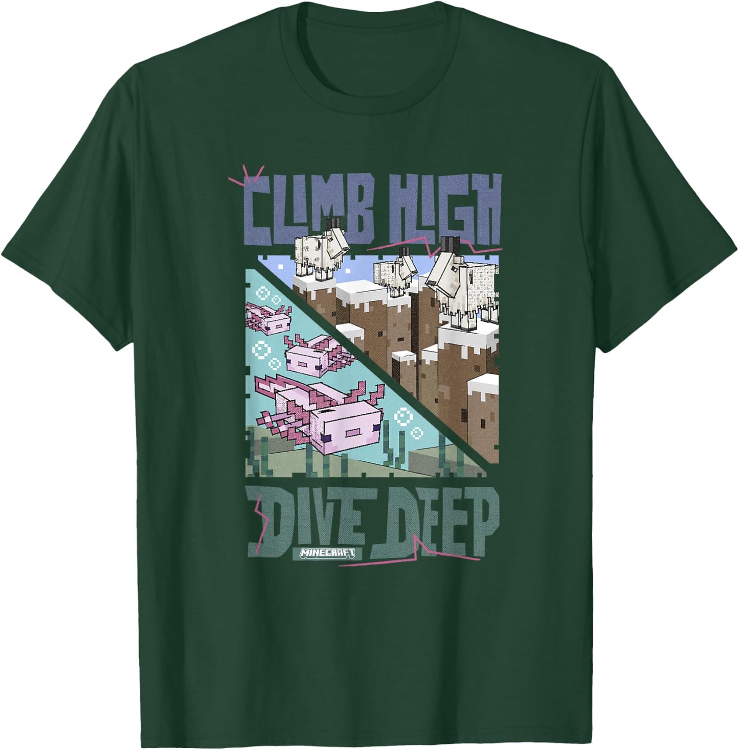 Minecraft Climb High Dive Deep Mountains & Sea Panels T-Shirt - T-Shirt | Forest