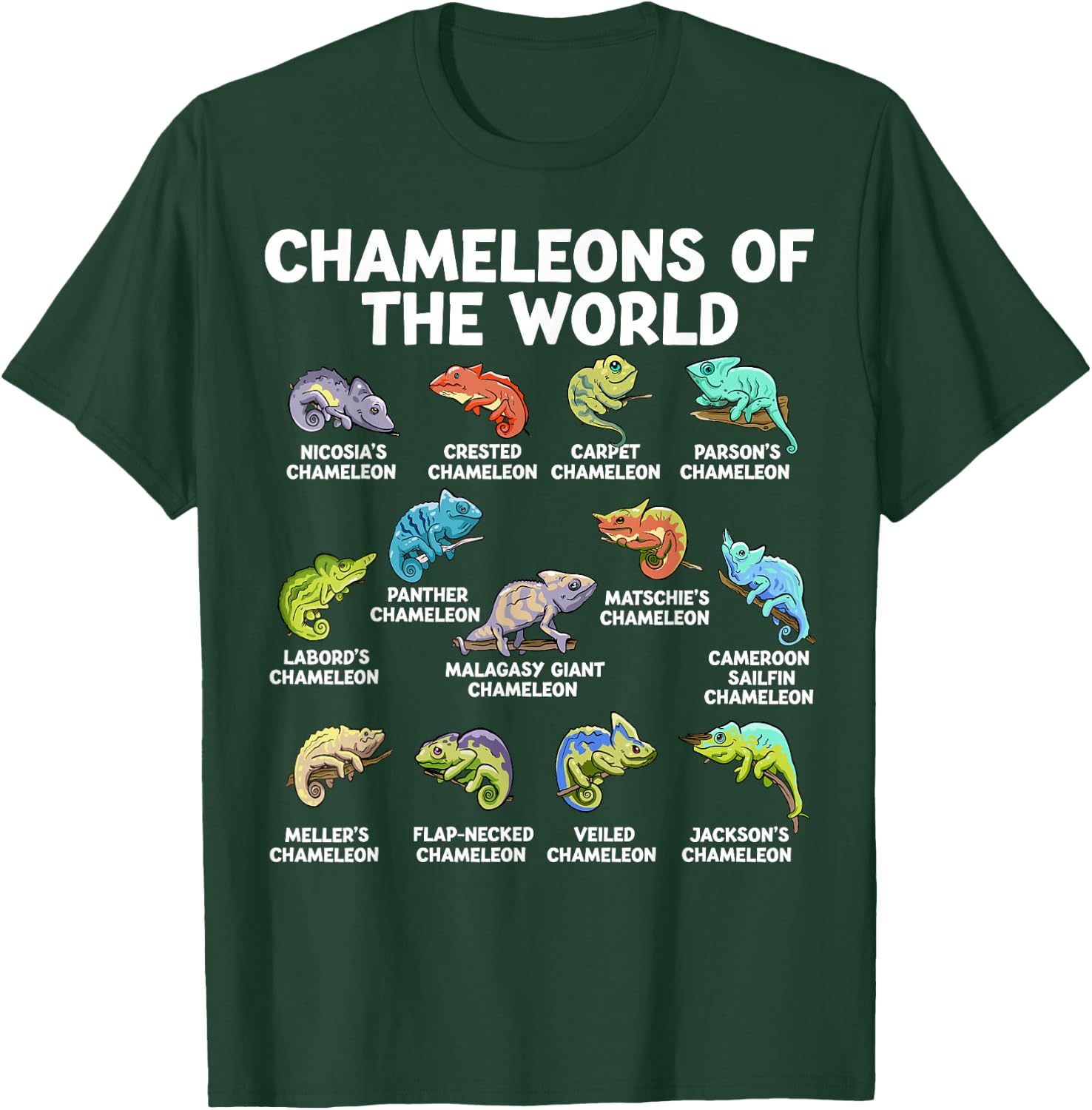 Chameleons Of The World Kawaii Types Of Chameleons Reptile T-Shirt - T-Shirt | Forest