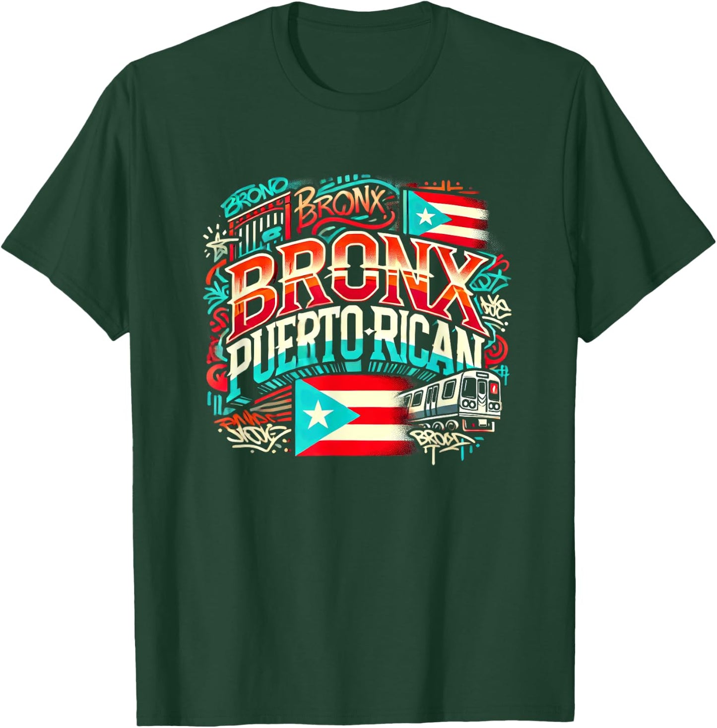 Bronx Puerto Rican Boricua Flag NYC Subway CarGraffiti Fun T-Shirt - T-Shirt | Forest
