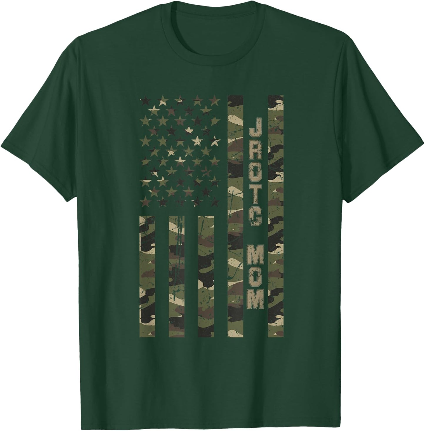 JROTC Mom United States Distressed Camo w US Flag T-Shirt - T-Shirt | Forest