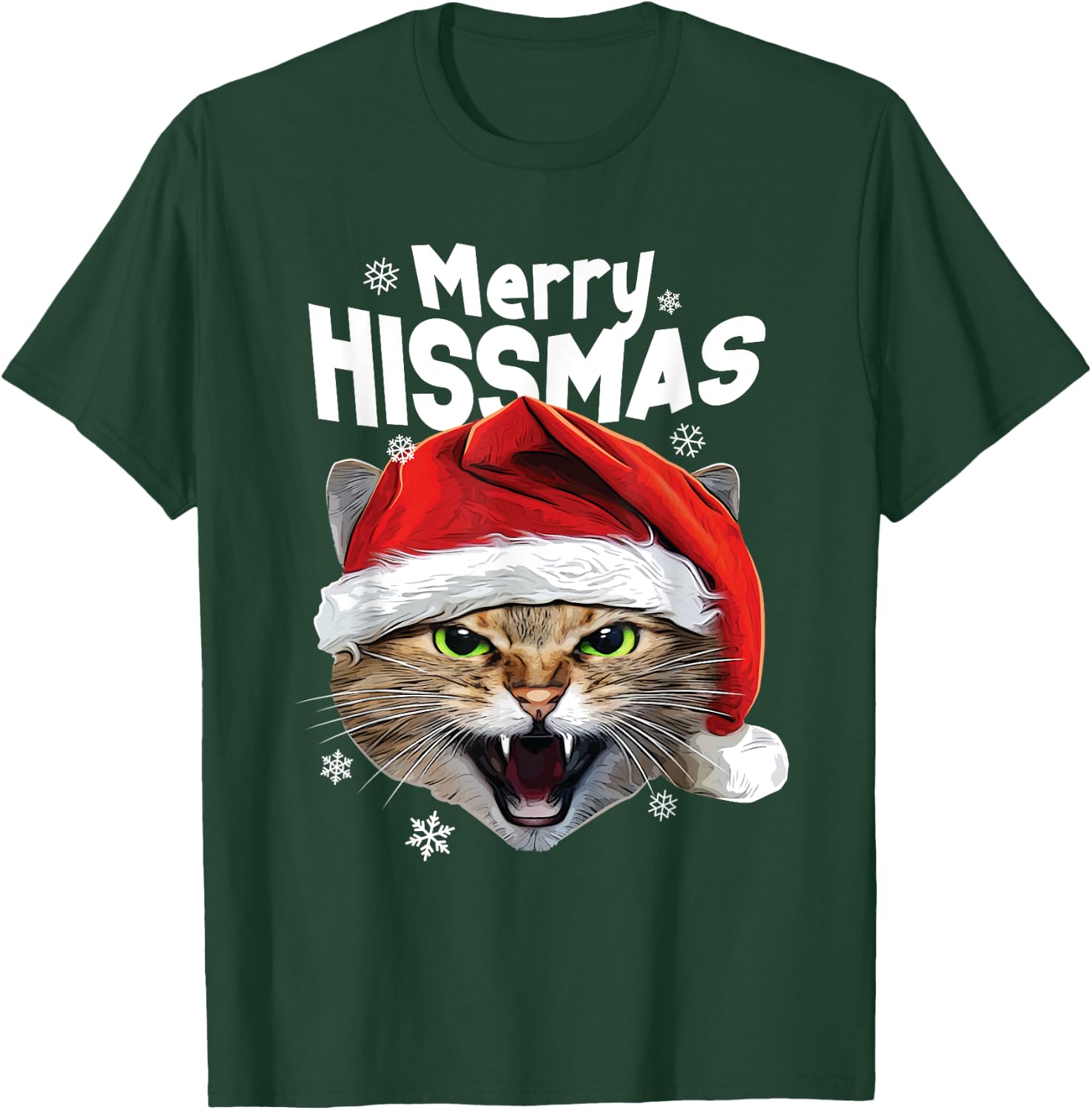 Cool Christmas Cat T Shirt 'Merry HISSmas' for Cat Lovers T-Shirt - T-Shirt | Forest