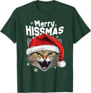 Cool Christmas Cat T Shirt 'Merry HISSmas' for Cat Lovers T-Shirt - T-Shirt | Forest