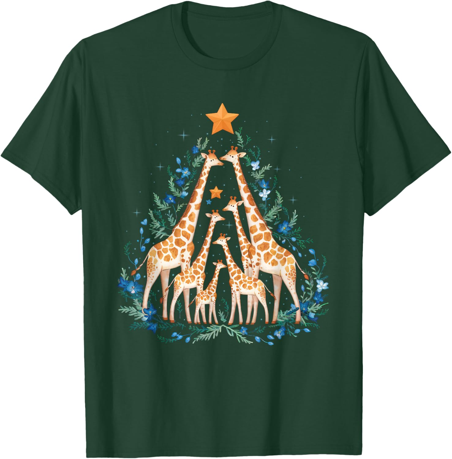 Cute Giraffes Tree Christmas Giraffe Lovers Xmas Holiday T-Shirt - T-Shirt | Forest
