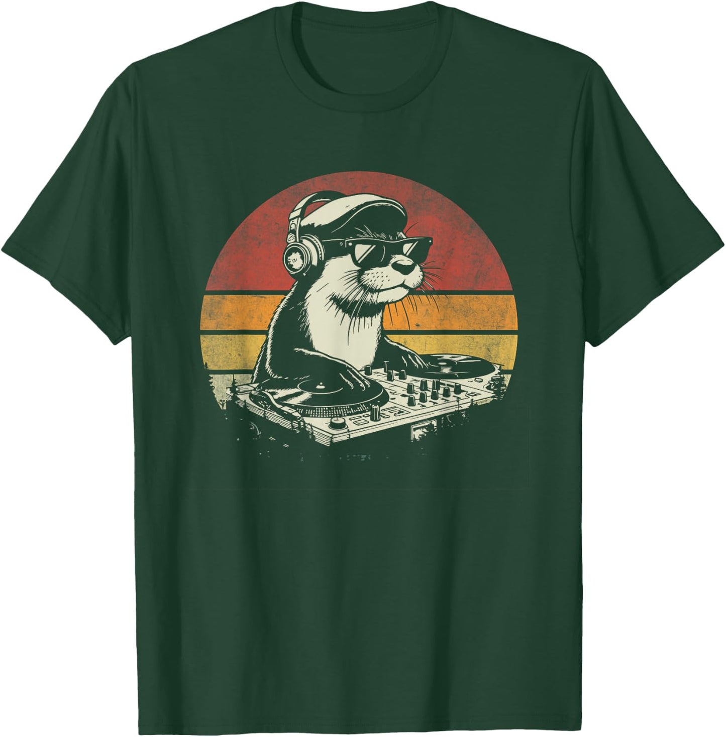 DJ Sea Otter Music Mixer Vintage Funny Retro Music Dj Otter T-Shirt - T-Shirt | Forest