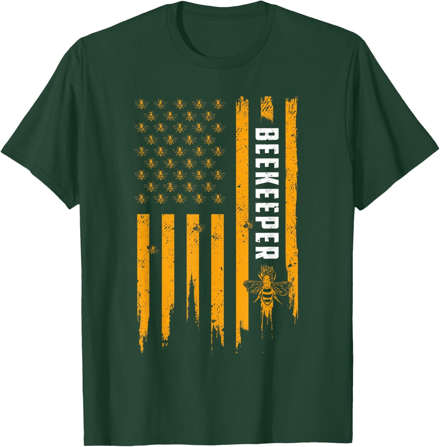 Beekeeping American Flag Honeycomb Honey Bees Beekeeper T-Shirt - T-Shirt | Forest