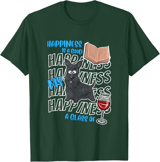 Happiness Is Scottish Terriers Books Wine Cute Scottie Dog Men Women T-Shirt - T-Shirt | Forest