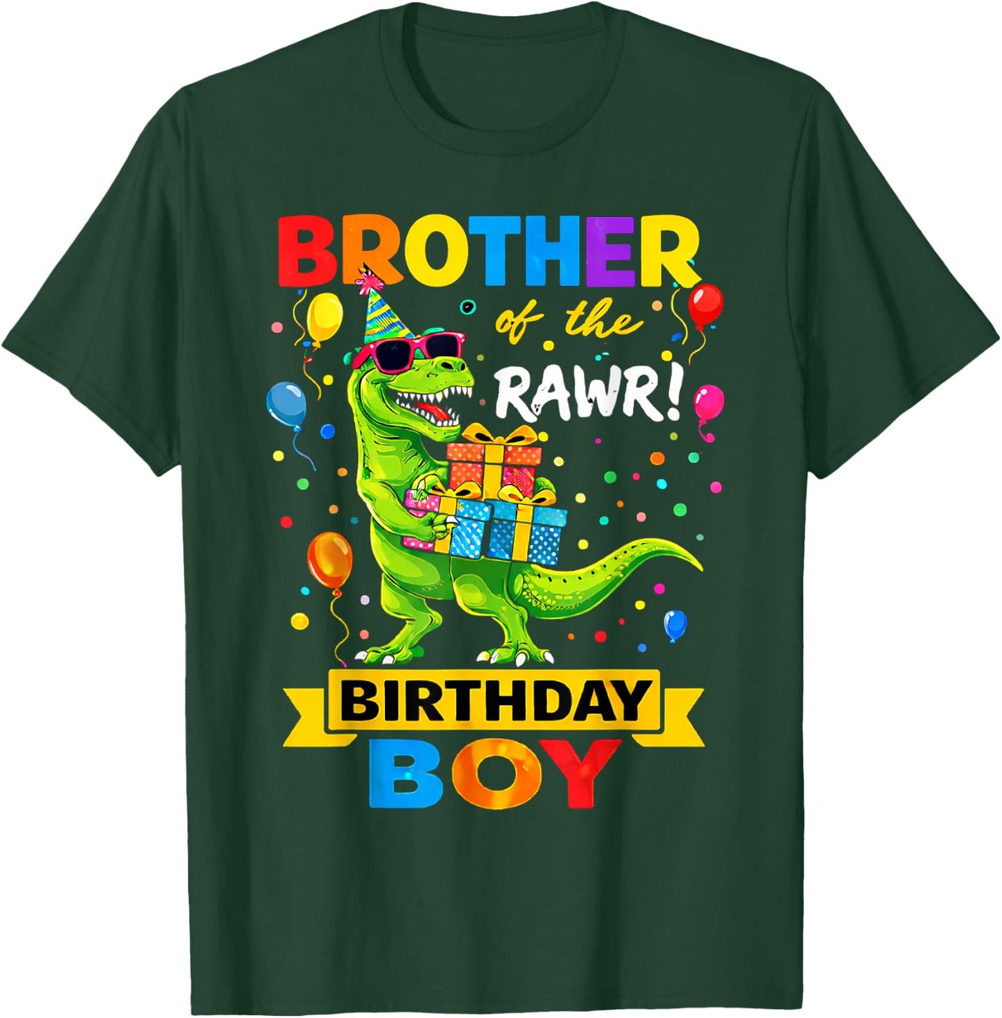 Brother of The Birthday Boy T-Rex Funny Dinosaur Boy Party T-Shirt - T-Shirt | Forest