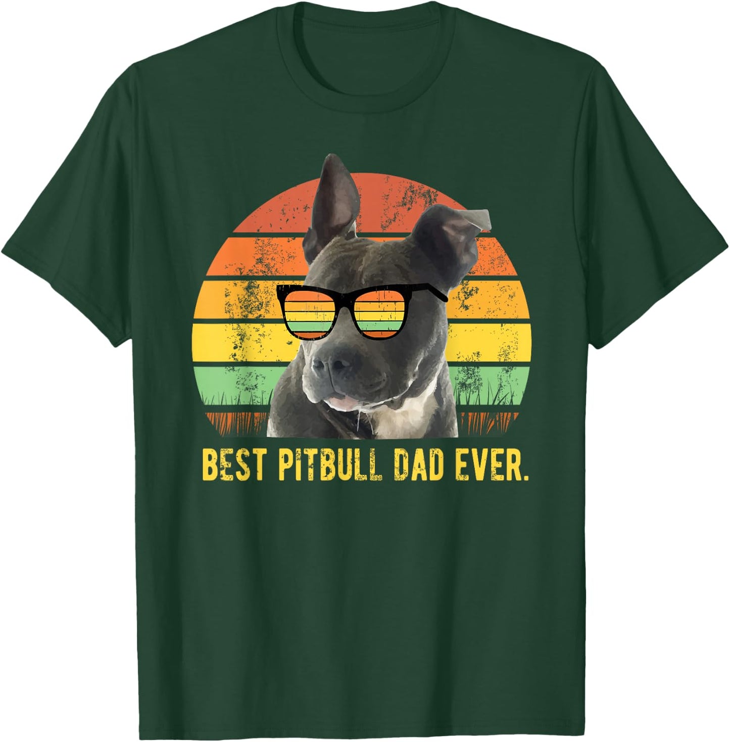 Best Pitbull Dad Ever Retro Sunset Vintage Pit Bull Father T-Shirt - T-Shirt | Forest