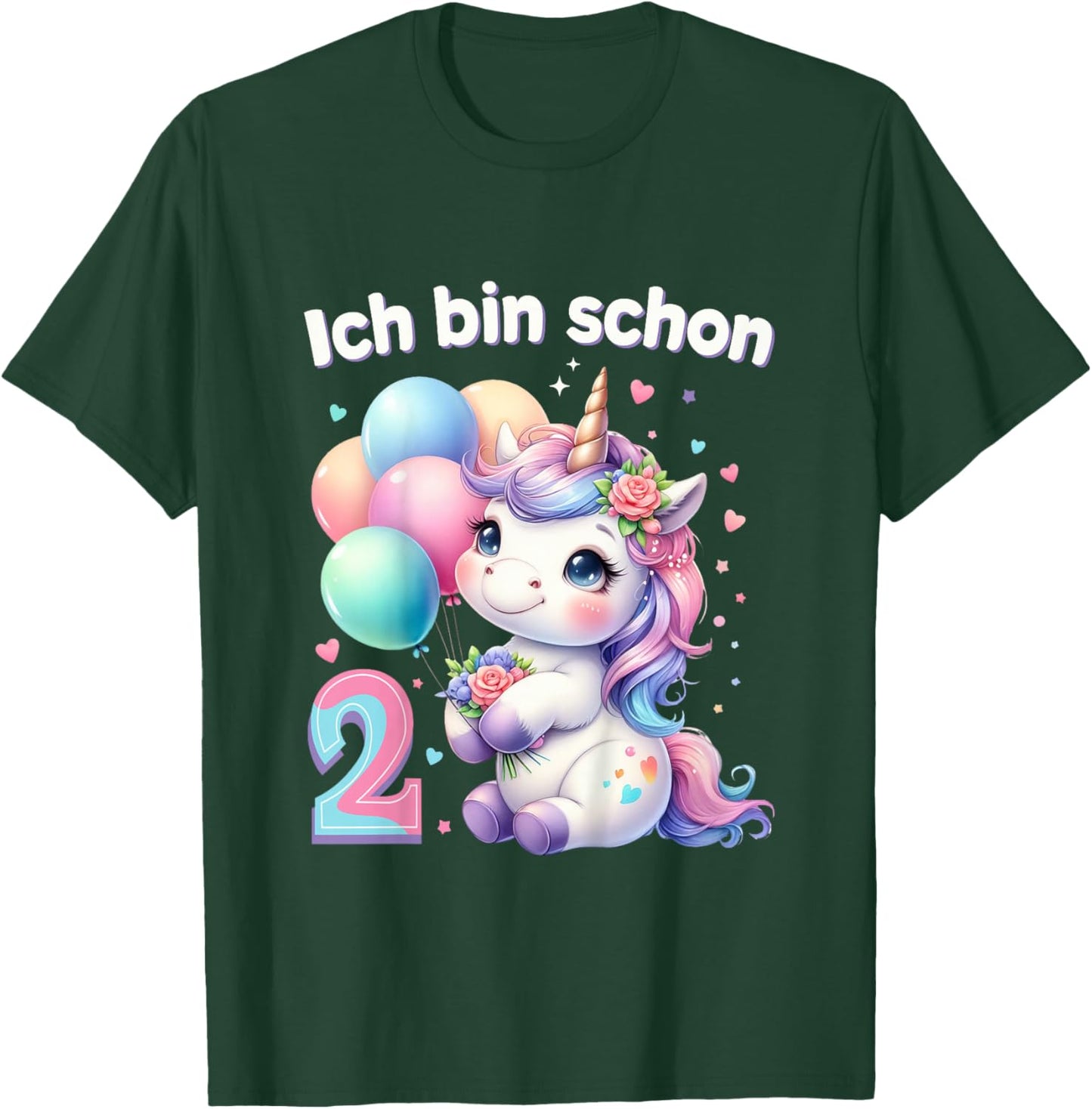 Children's 2nd Birthday Girl 2 Years Unicorn Party Outfit Unicorn , black T-Shirt - T-Shirt | Forest