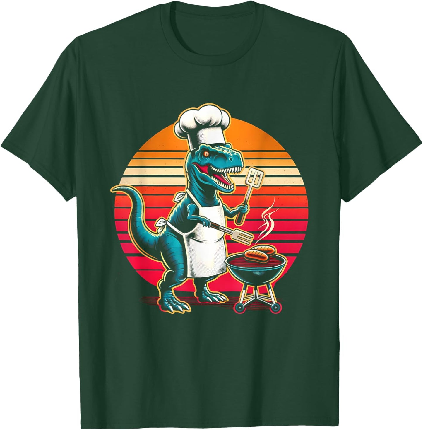Dinosaur BBQ Chef Funny Retro Grill Master T-Rex Lover T-Shirt - T-Shirt | Forest