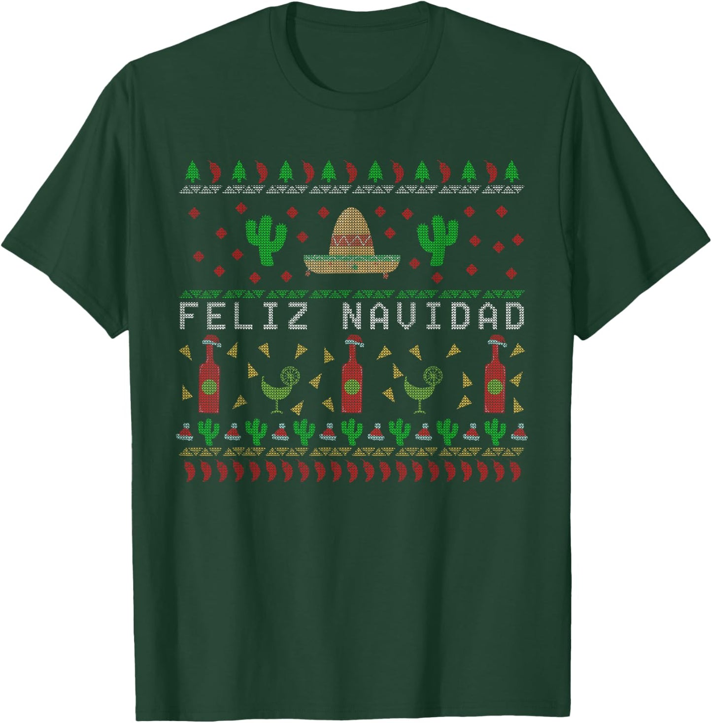 Feliz Navidad Mexican Ugly Christmas Sweater T-Shirt - T-Shirt | Forest