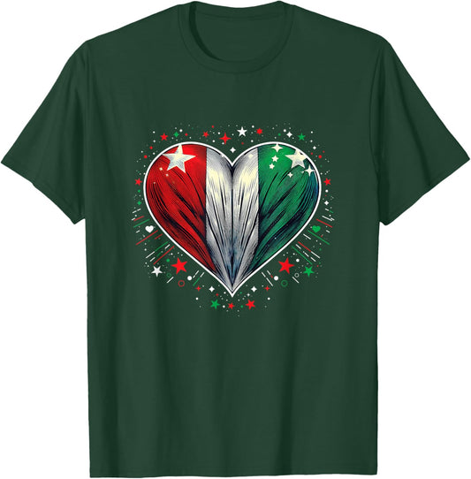 Italian Banner Heart Shape Fan Italy Flag Retro Art , black T-Shirt - T-Shirt | Forest