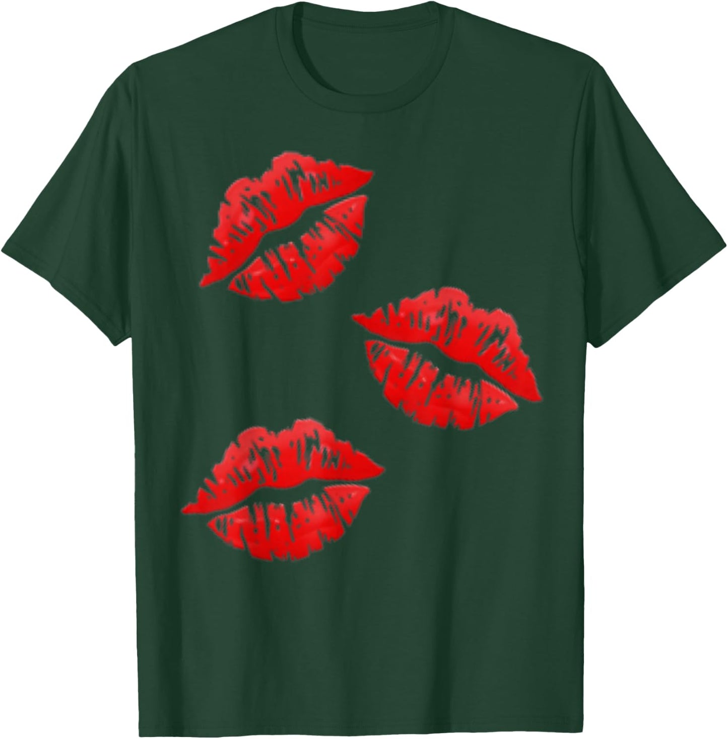 Kissing Lips | Kissing Face | Red Lipstick Kissing On Kiss T-Shirt - T-Shirt | Forest