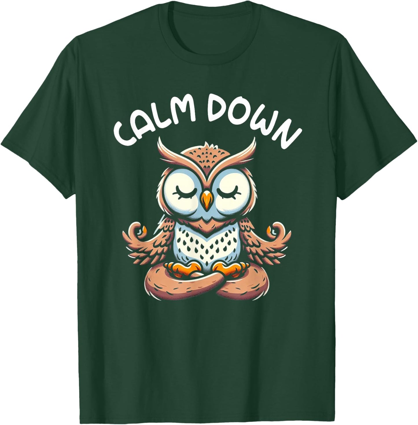 Owl Calm Down Yoga Meditation T-Shirt - T-Shirt | Forest