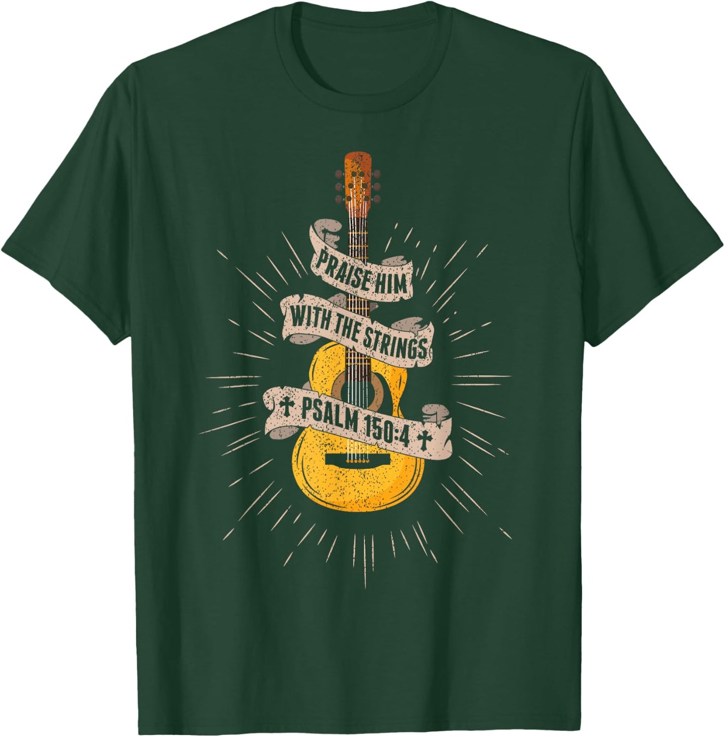 Praise Him With The Strings Jesus Acoustic Guitar Christian T-Shirt - T-Shirt | Forest
