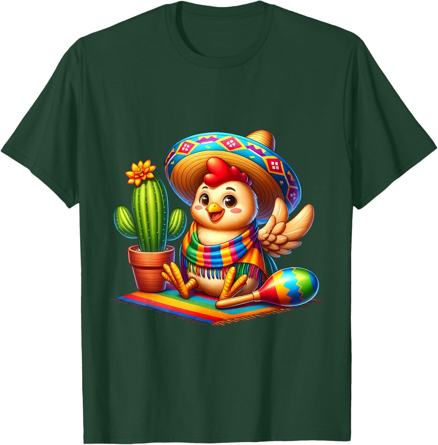 Funny Cinco De Mayo Chicken Saying Hi Sombrero Cactus Mexico T-Shirt - T-Shirt | Forest