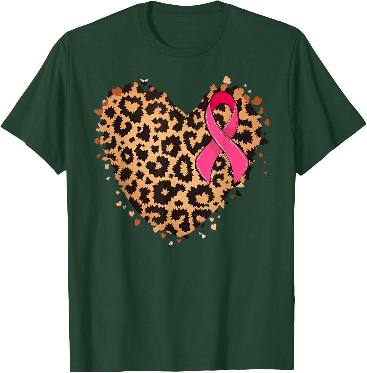 Breast cancer Pink ribbon Cheetah Leopard Heart Print T-Shirt - T-Shirt | Forest