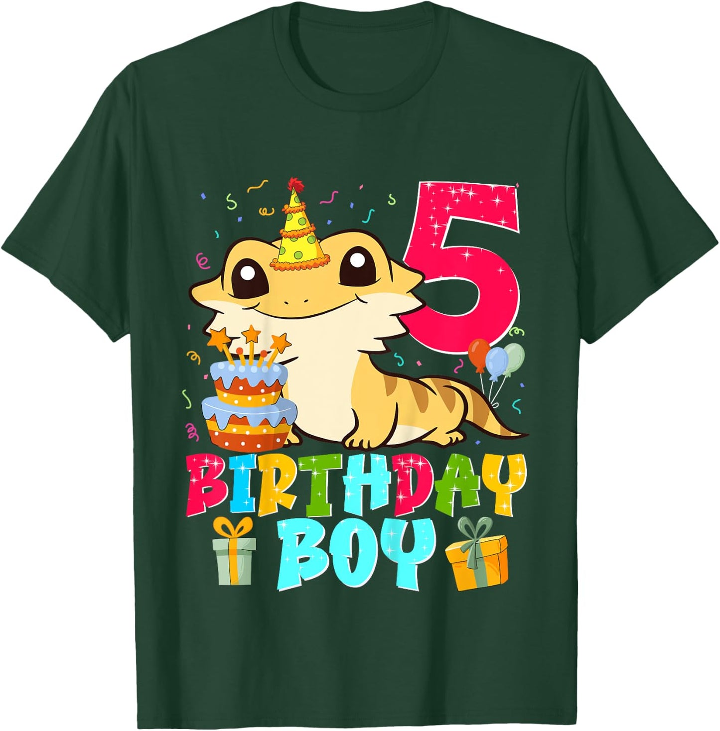 Kids Bearded Dragon Lizard 5th Birthday 5 Years Old Boy Kids T-Shirt - T-Shirt | Forest