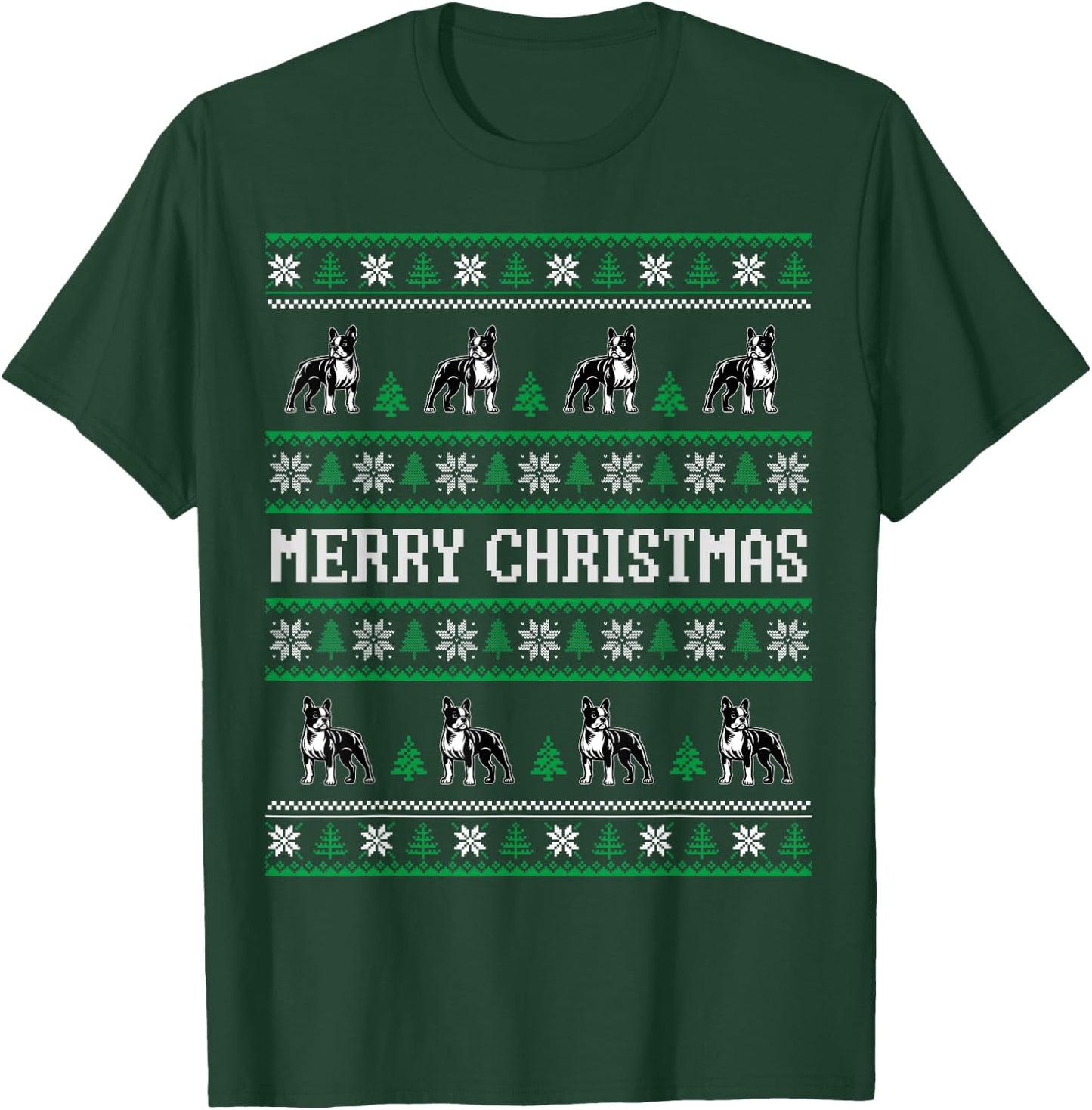 Ugly Sweater Boston Terrier Dog Christmas Dog Lover Xmas Men Women Kids T-Shirt - T-Shirt | Forest