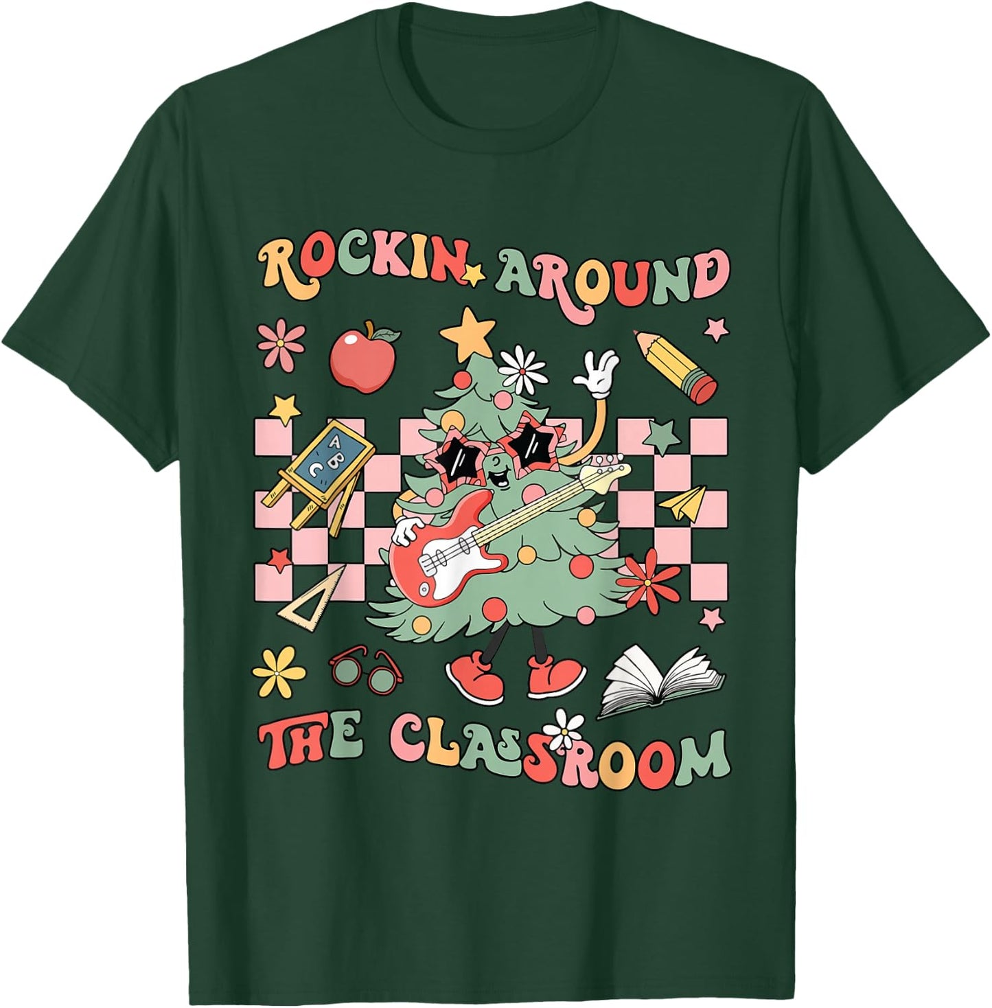 Rocking Around The Classroom Christmas Tree Guitar Student T-Shirt - T-Shirt | Forest