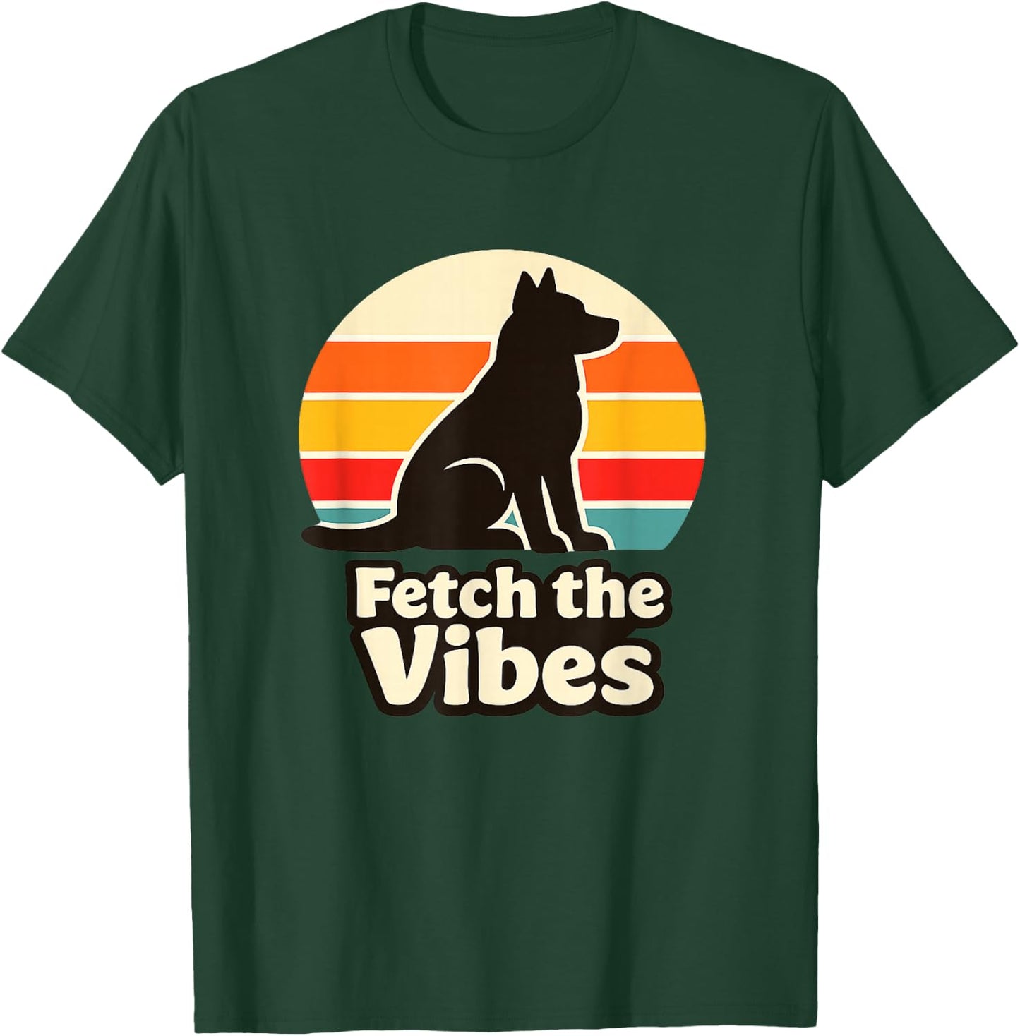 Retro Dog Sunset Fetch the Vibes Graphic Design T-Shirt - T-Shirt | Forest