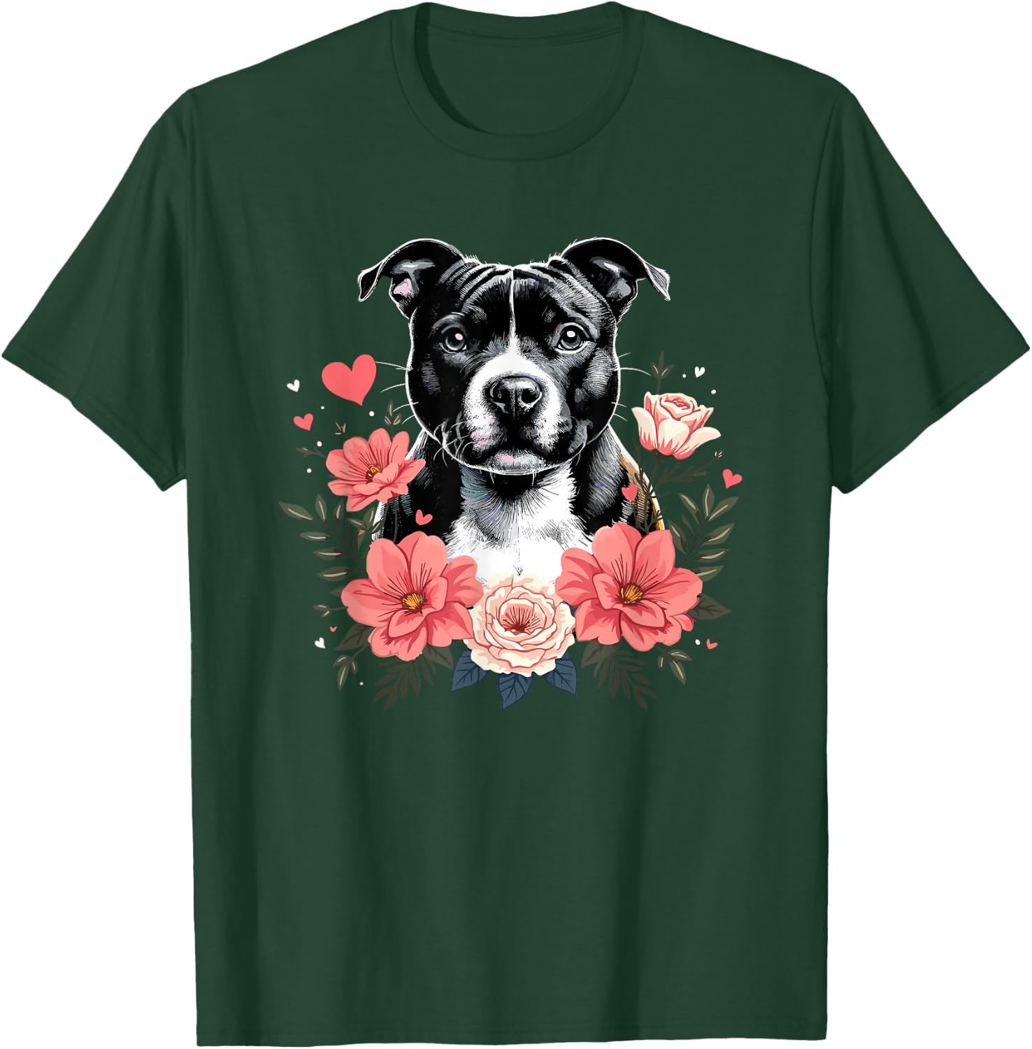 Roses Flowers Staffordshire Bull Terrier Staffy Terriers T-Shirt - T-Shirt | Forest