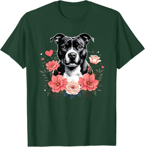 Roses Flowers Staffordshire Bull Terrier Staffy Terriers T-Shirt - T-Shirt | Forest
