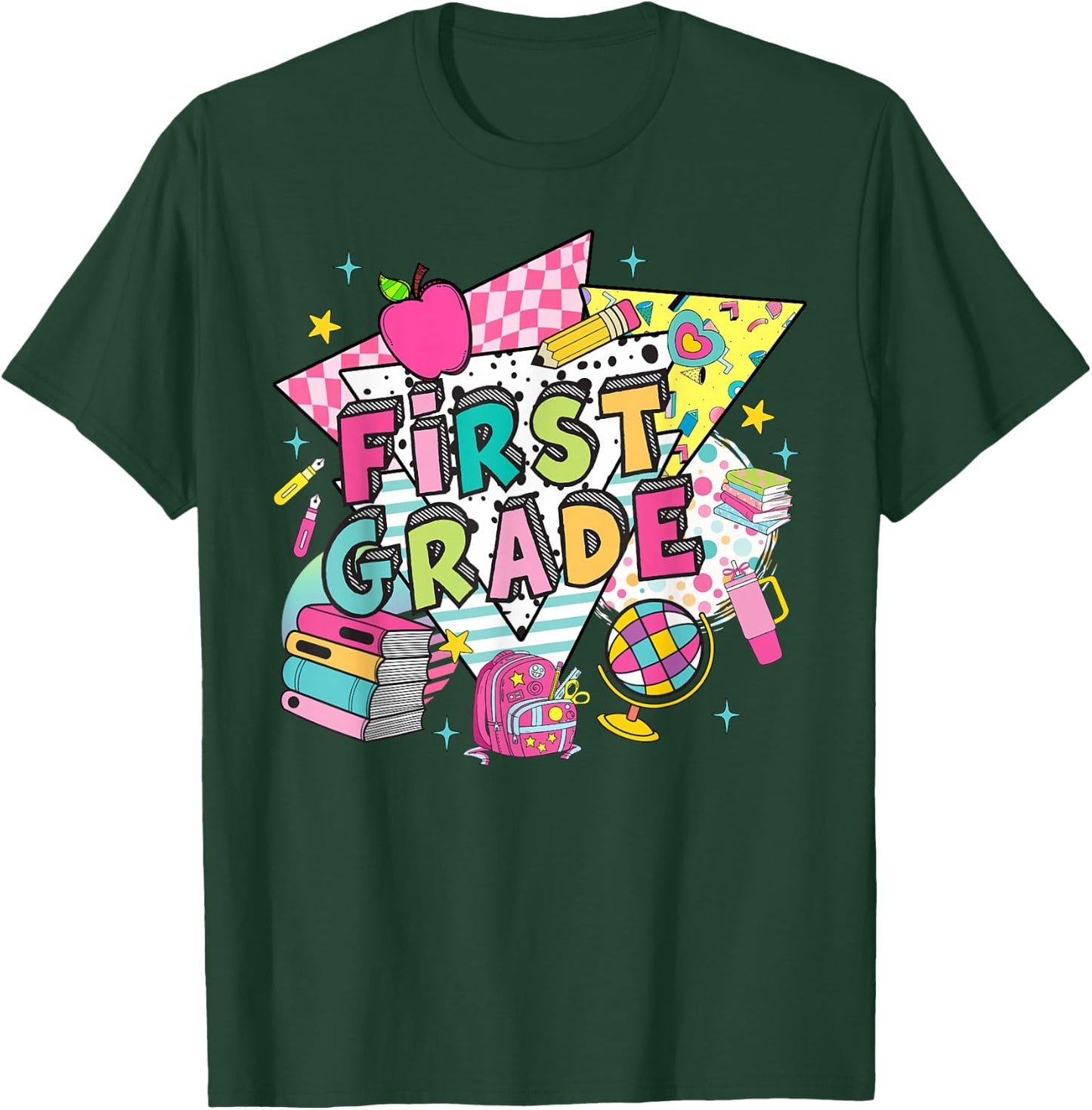 First Grade Teachers Students Retro 90s Back To School T-Shirt - T-Shirt | Forest