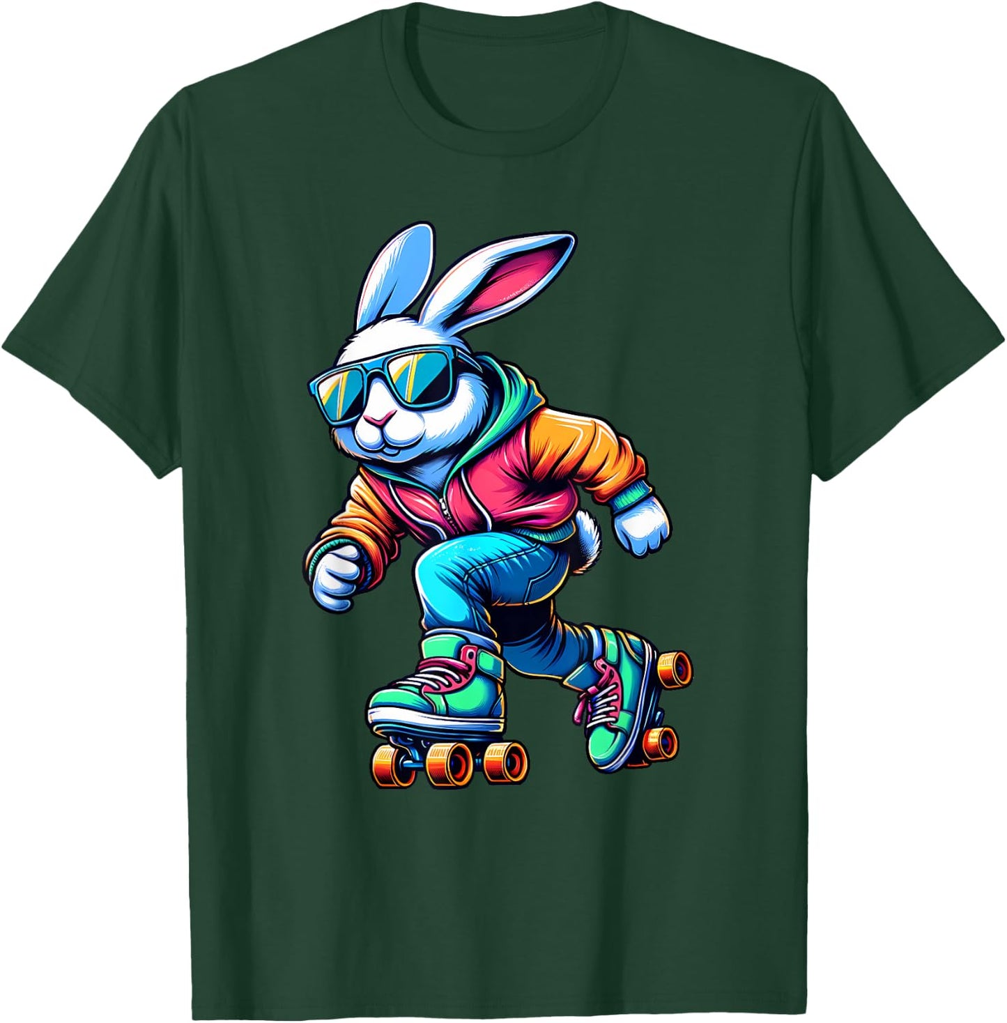 Happy Easter Bunny Roller Skating Player Lover Sport Rabbit T-Shirt - T-Shirt | Forest