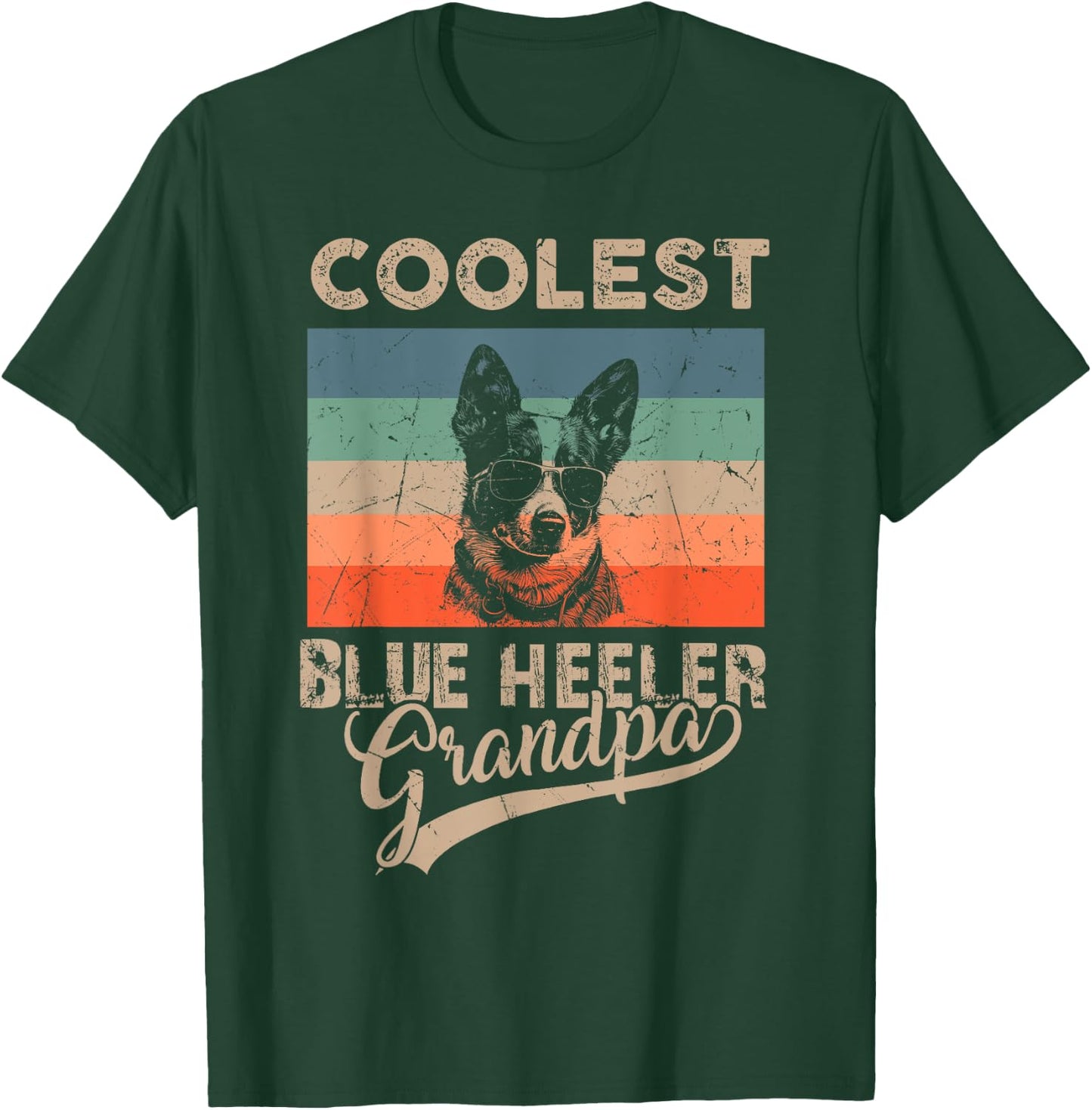 Coolest Blue Heeler Grandpa Gifts Funny Dog Grandpa Retro Men Women Kids T-Shirt - T-Shirt | Forest