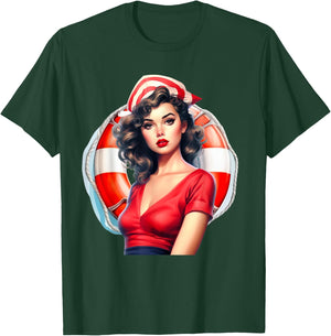 PinUp Girl Sailor Graphic Herren Damen T-Shirt - T-Shirt | Forest