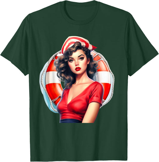 PinUp Girl Sailor Graphic Herren Damen T-Shirt - T-Shirt | Forest